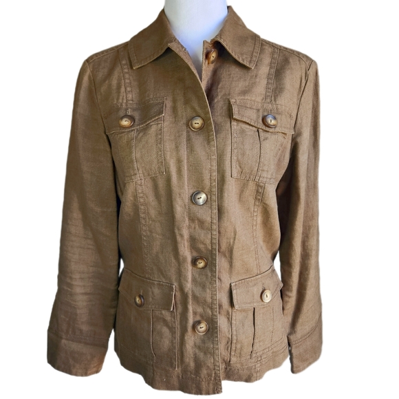Eddie Bauer Jackets & Blazers - Eddie Bauer 100% Linen 4 Pocket Jacket Women's Medium Button Up Utilitarian Barn